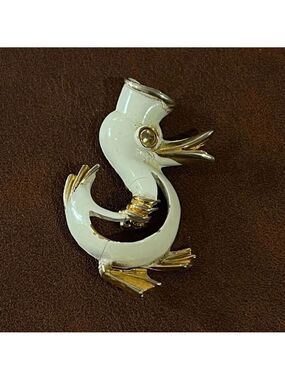 Vintage White Enameled Sailor Duck Brooch, 1960's-1970's